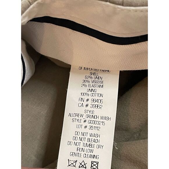 Theory Alldrew Neutral Khaki Dress Pants Flat front Linen Women’s Size 8 - Picture 4 of 7